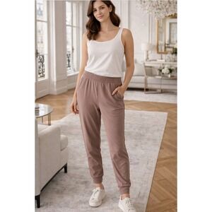 Yogalicious Lux Maya Illusion Joggers Mauve Brown Elastic Waist Pockets Large